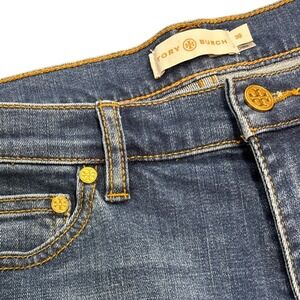 Tory Burch Women's Denim Jeans Size 30 Bootcut Cropped Embellished Back Pocket